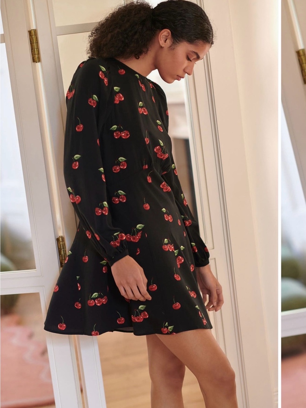 NEXT Black Cherry-Print Long Sleeve Mini Dress